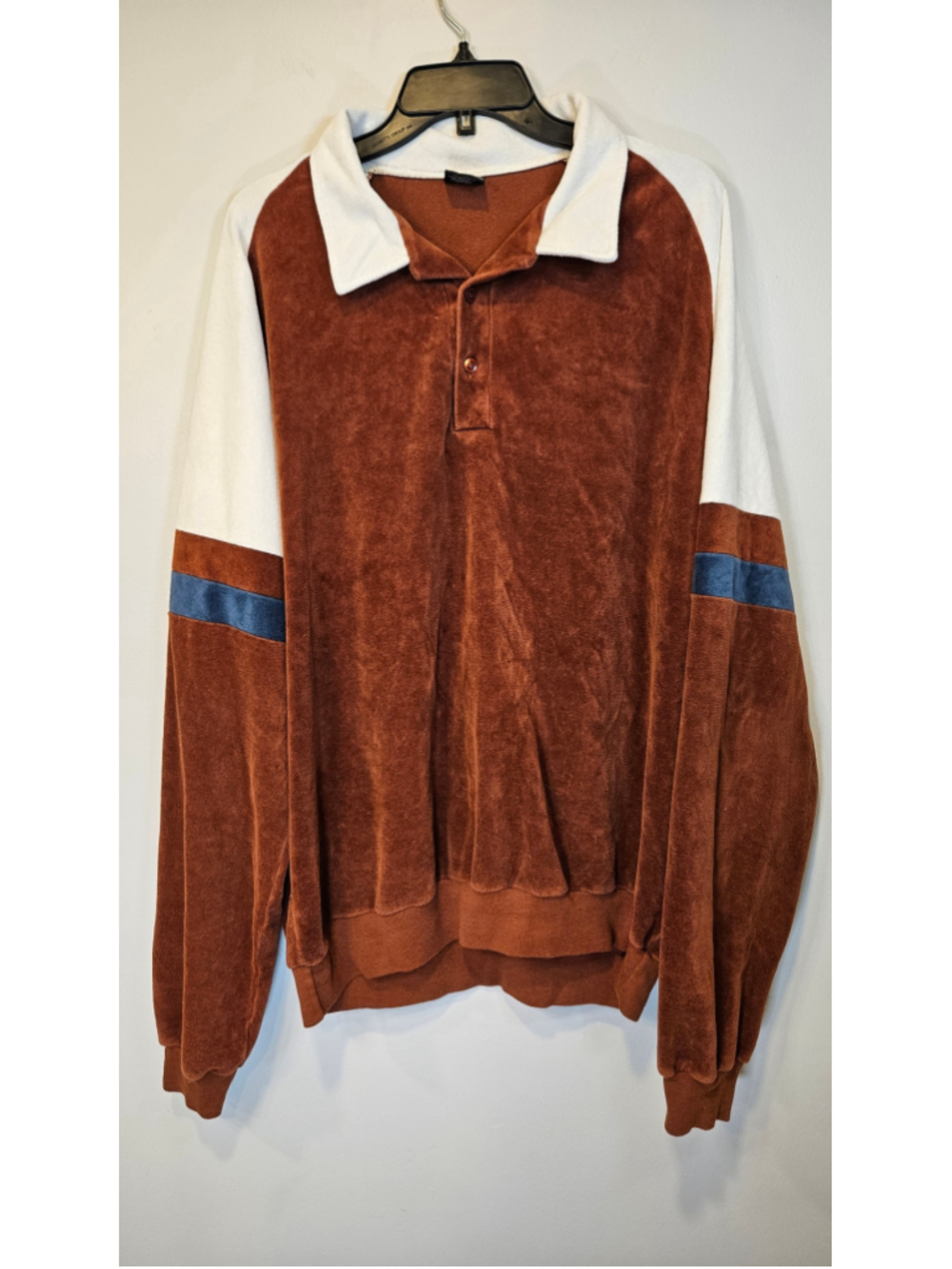 Vintage 80s Expressions Velour Polo Shirt 50-52 X-Tall USA Colorblock Brown